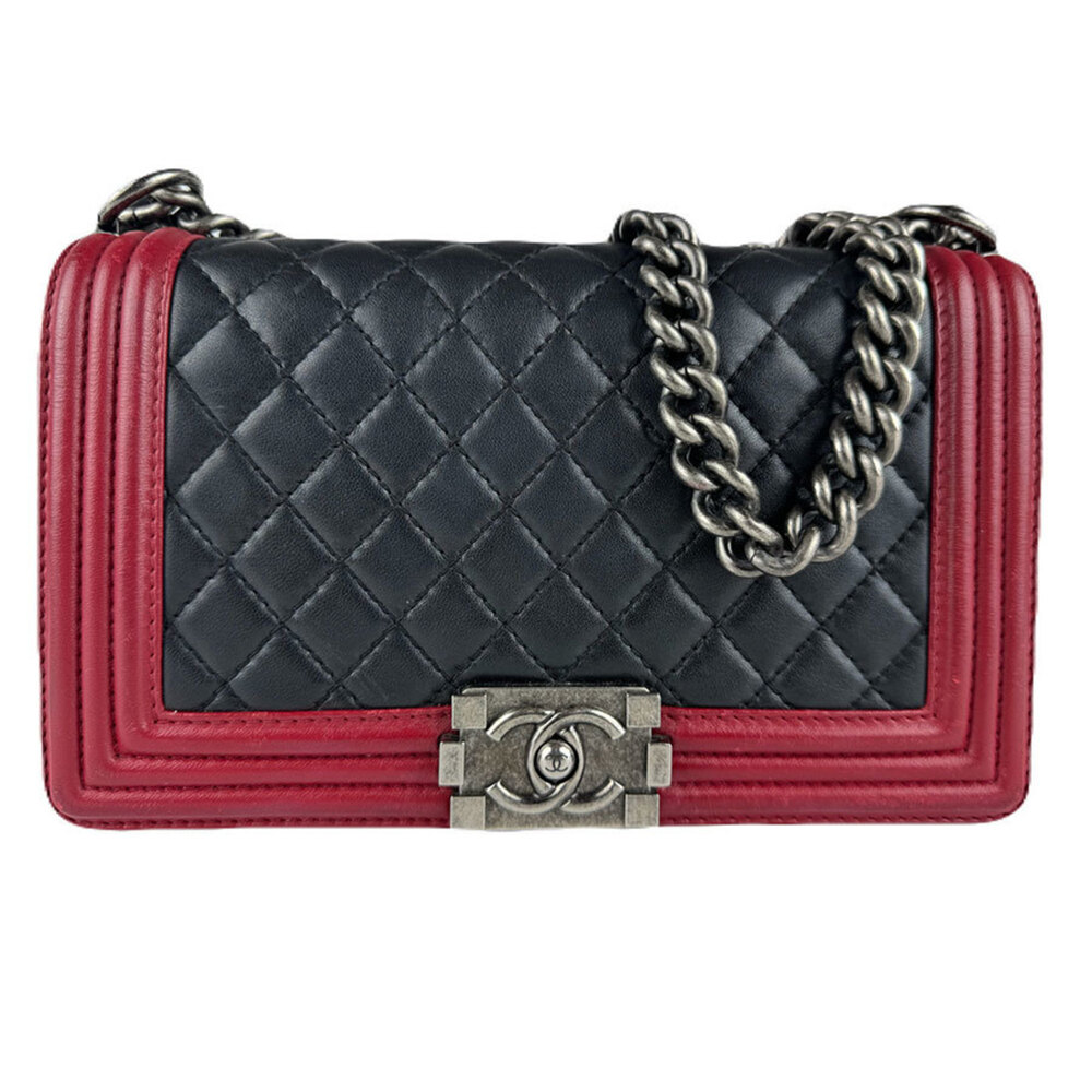 Chanel Boy Shoulder Bag, Leather, Black/Red, Women's, Free Shipping, z8976